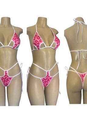 Sexy Pink Leopard Print exotic dancewear Bikini Set